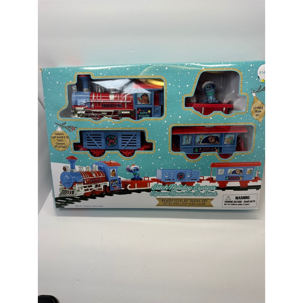 Disney Stitch Holiday Express 12-Piece Train Set Light & Sound 9ft Track A27090
